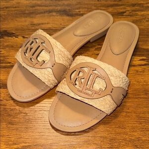 New NIB Women’s Ralph Lauren Tan Slide Sandals Size 7